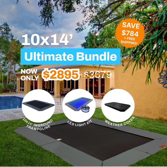 Ultimate Bundle Sale! 10'x14' Rectangle Pro-Line In-ground Trampoline + LED Lights + Cover