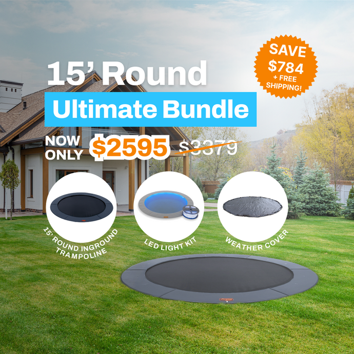 Ultimate Bundle Sale! 15' Round Pro-Line In-ground Trampoline + LED Lights + Cover