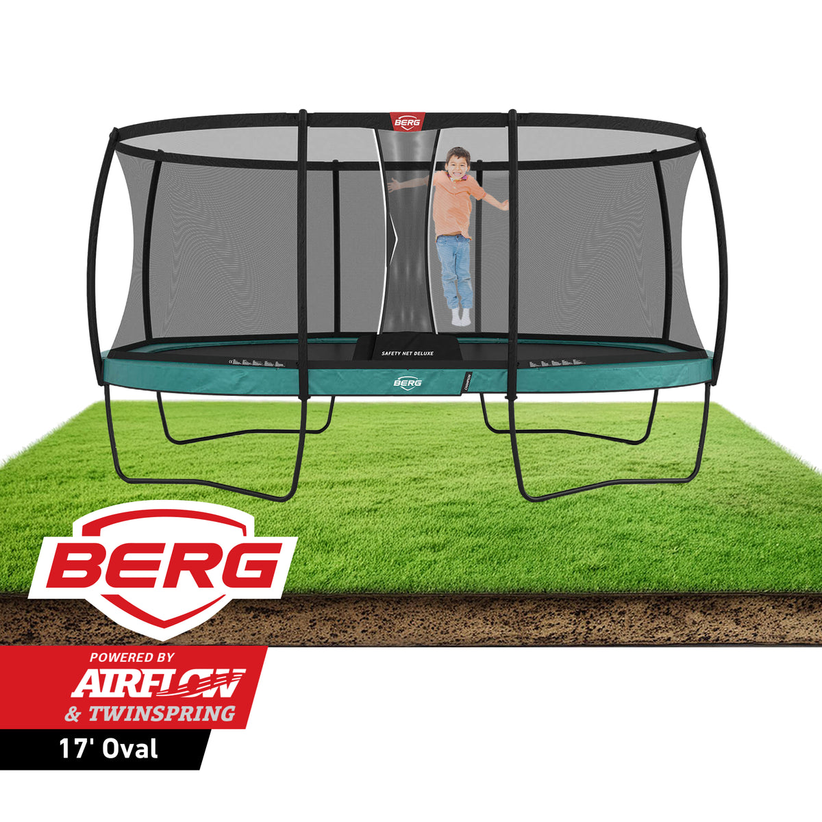 BERG Grand Champion 17' Oval Above Ground Trampoline + Safety Net Delu