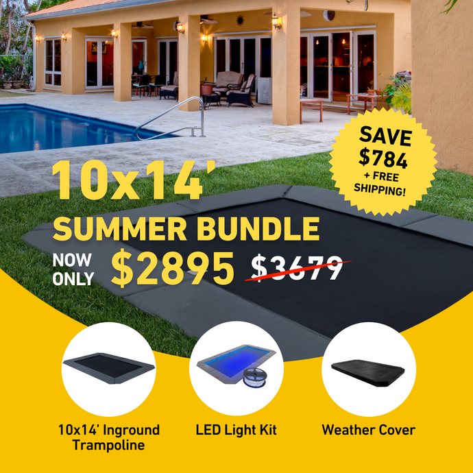 Summer Bundle Sale! 10'x14' Rectangle Pro-Line In-ground Trampoline + LED Lights + Cover