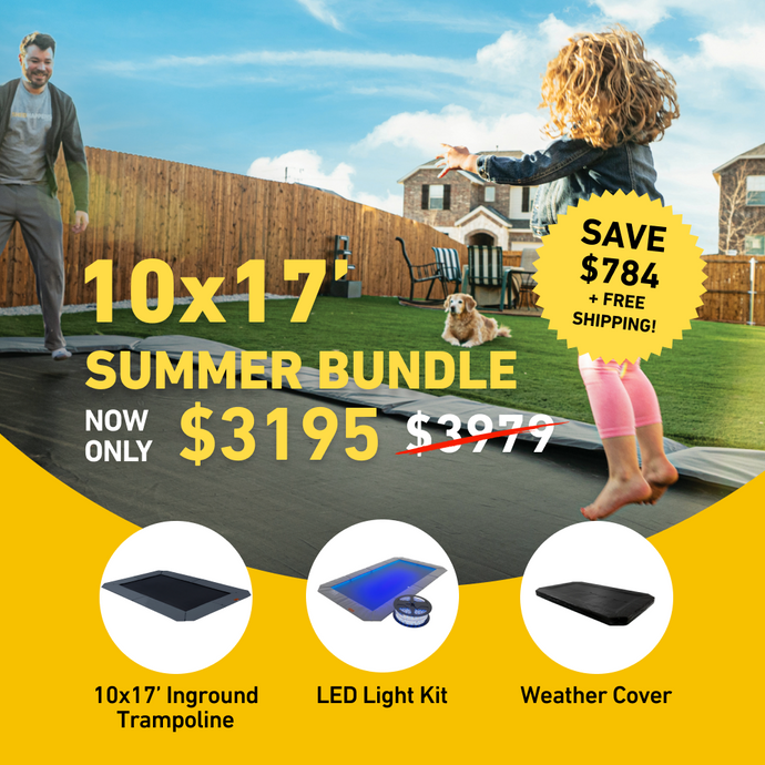 Summer Bundle Sale! 10'x17' Rectangle Pro-Line In-ground Trampoline + LED Lights + Cover