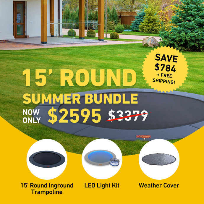 Summer Bundle Sale! 15' Round Pro-Line In-ground Trampoline + LED Lights + Cover