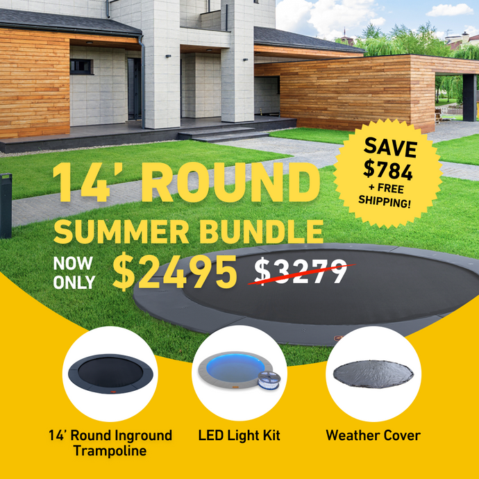 Summer Bundle Sale! 14' Round Pro-Line In-ground Trampoline + LED Lights + Cover