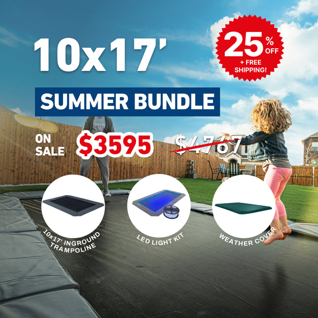 Summer Bundle! 10'x17' Rectangle Pro-Line In-ground Trampoline + LED Lights + Cover
