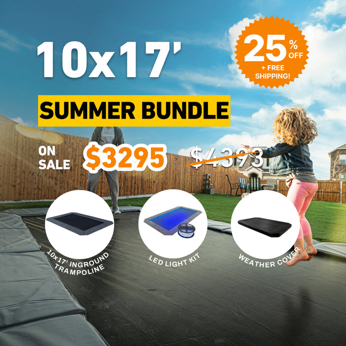 Summer Bundle! 10'x17' Rectangle Pro-Line In-ground Trampoline + LED Lights + Cover