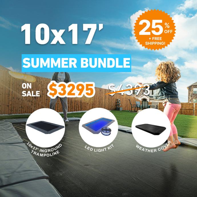 Summer Bundle! 10'x17' Rectangle Pro-Line In-ground Trampoline + LED Lights + Cover