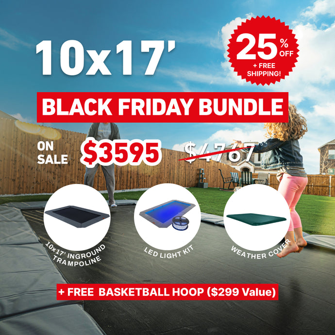 Black Friday Bundle! 10'x17' Rectangle Pro-Line In-ground Trampoline + LED Lights + Cover