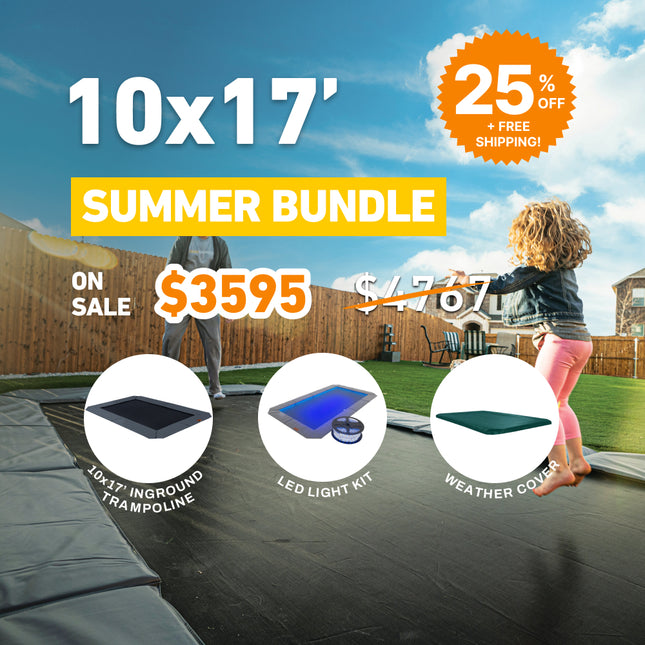 Summer Bundle! 10'x17' Rectangle Pro-Line In-ground Trampoline + LED Lights + Cover
