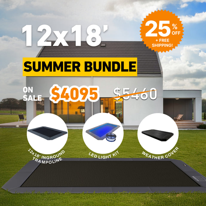 Summer Bundle! 12x18' Rectangle Pro-Line MAX Avyna In-Ground Trampoline + LED Lights + Cover