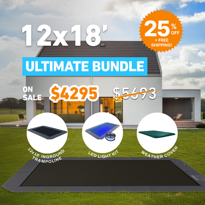 Ultimate Bundle! 12x18' Rectangle Pro-Line MAX Avyna In-Ground Trampoline + LED Lights + Cover
