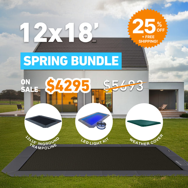 Spring Bundle! 12x18' Rectangle Pro-Line MAX Avyna In-Ground Trampoline + LED Lights + Cover