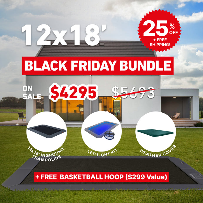 Black Friday Bundle! 12x18' Rectangle Pro-Line MAX Avyna In-Ground Trampoline + LED Lights + Cover
