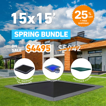Spring Bundle! 15x15' Square Pro-Line MAX Avyna In-Ground Trampoline + LED + Cover