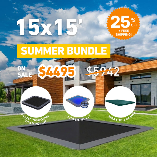 Summer Bundle! 15x15' Square Pro-Line MAX Avyna In-Ground Trampoline + LED + Cover