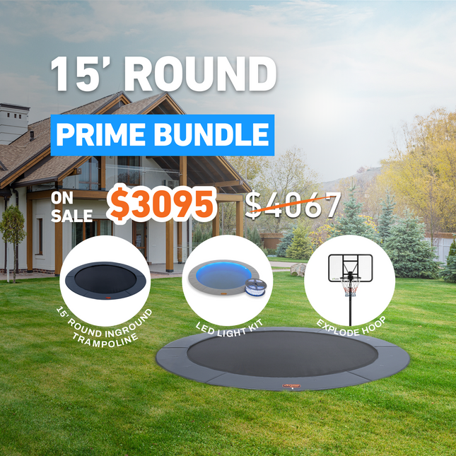 Prime Day Bundle! 15' Round Pro-Line In-ground Trampoline + LED Lights + Hoop