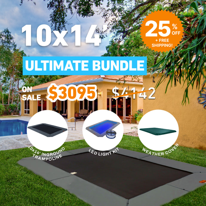 Ultimate Bundle! 10'x14' Rectangle Pro-Line In-ground Trampoline + LED Lights + Cover