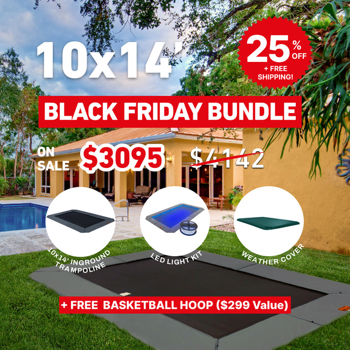 Black Friday Bundle! 10'x14' Rectangle Pro-Line In-ground Trampoline + LED Lights + Cover
