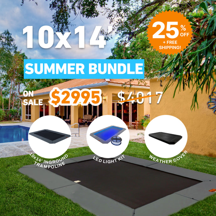 Summer Bundle! 10'x14' Rectangle Pro-Line In-ground Trampoline + LED Lights + Cover