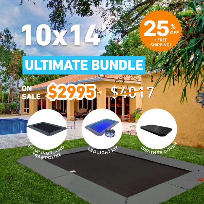 Ultimate Bundle! 10'x14' Rectangle Pro-Line In-ground Trampoline + LED Lights + Cover