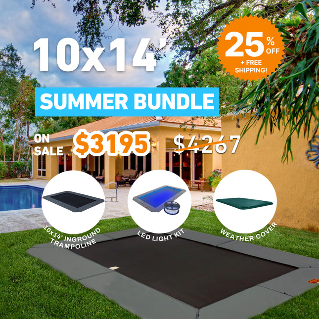 Summer Bundle! 10'x14' Rectangle Pro-Line In-ground Trampoline + LED Lights + Cover