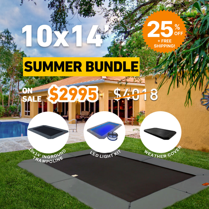 Summer Bundle! 10'x14' Rectangle Pro-Line In-ground Trampoline + LED Lights + Cover