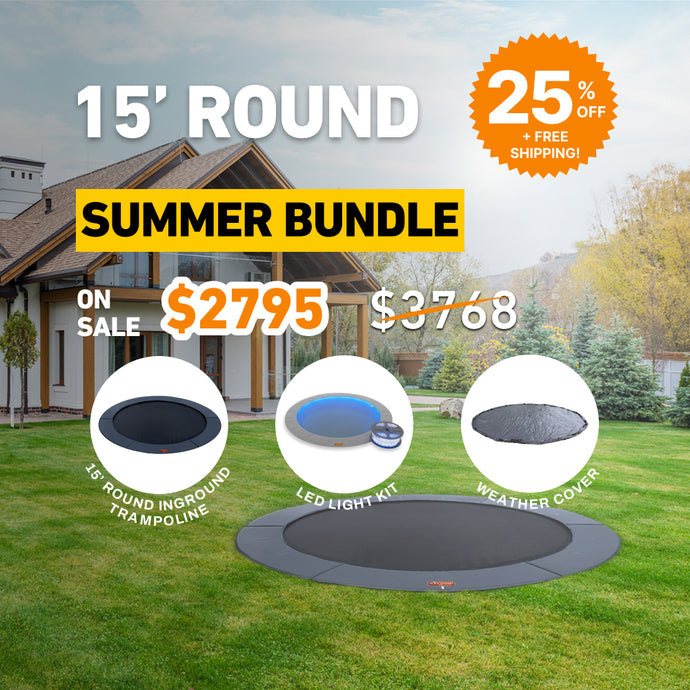 Summer Bundle! 15' Round Pro-Line In-ground Trampoline + LED Lights + Cover