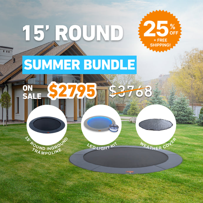 Summer Bundle! 15' Round Pro-Line In-ground Trampoline + LED Lights + Cover