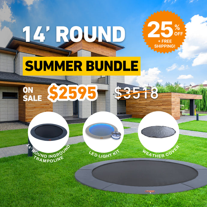 Summer Bundle! 14' Round Pro-Line In-ground Trampoline + LED Lights + Cover