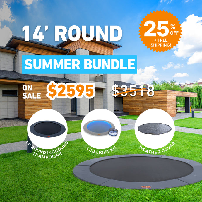 Summer Bundle! 14' Round Pro-Line In-ground Trampoline + LED Lights + Cover