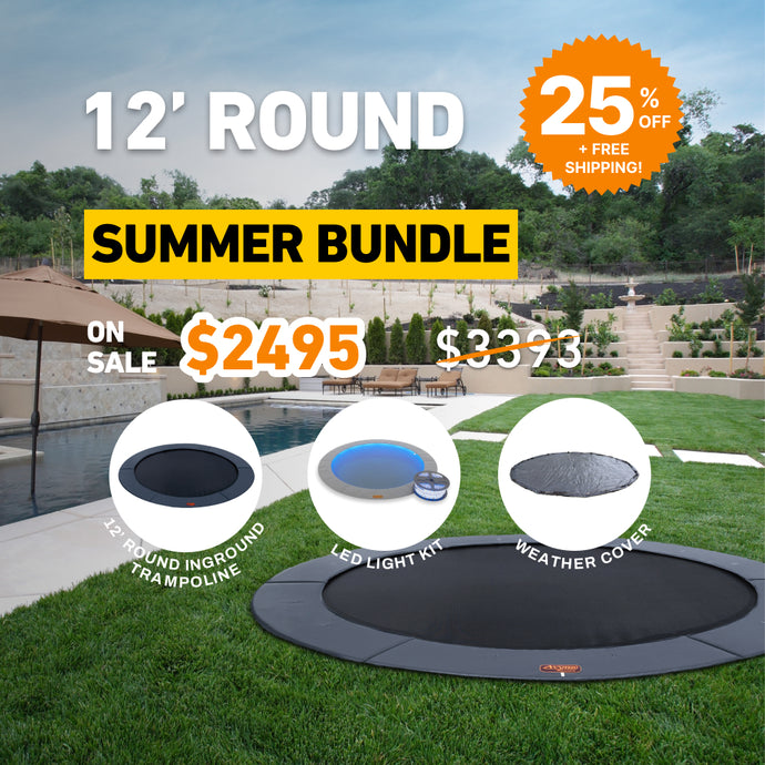 Summer Bundle! 12' Round Pro-Line In-ground Trampoline + LED Lights + Cover