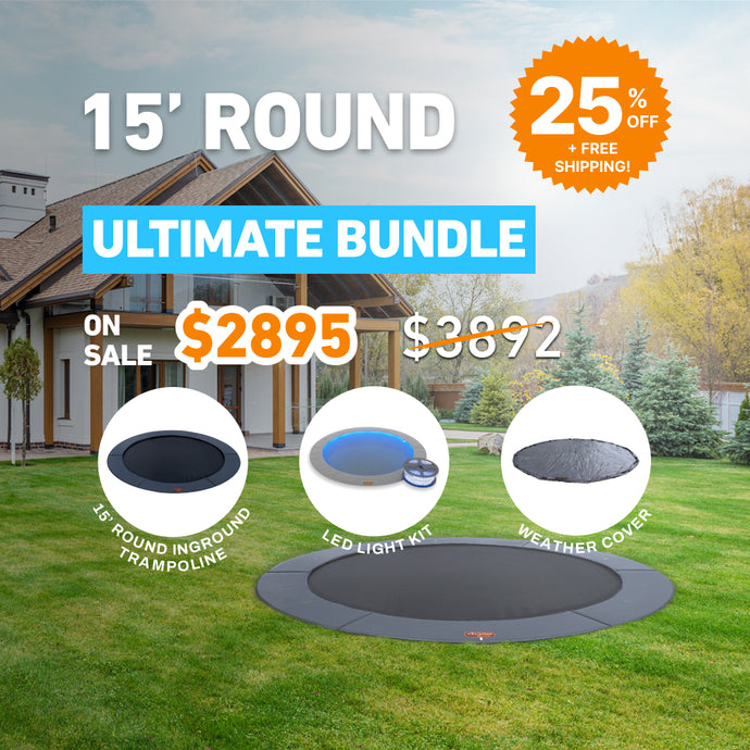 Ultimate Bundle! 15' Round Pro-Line In-ground Trampoline + LED Lights + Cover