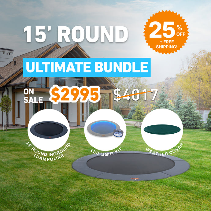 Ultimate Bundle! 15' Round Pro-Line In-ground Trampoline + LED Lights + Cover