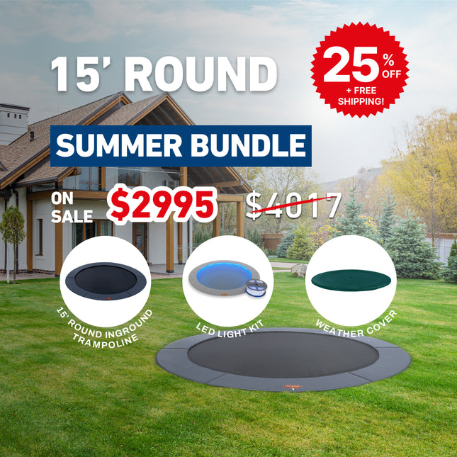 Summer Bundle! 15' Round Pro-Line In-ground Trampoline + LED Lights + Cover