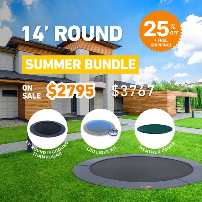 Summer Bundle! 14' Round Pro-Line In-ground Trampoline + LED Lights + Cover