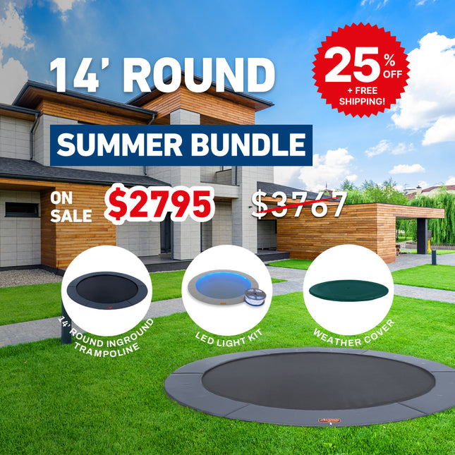 Summer Bundle! 14' Round Pro-Line In-ground Trampoline + LED Lights + Cover