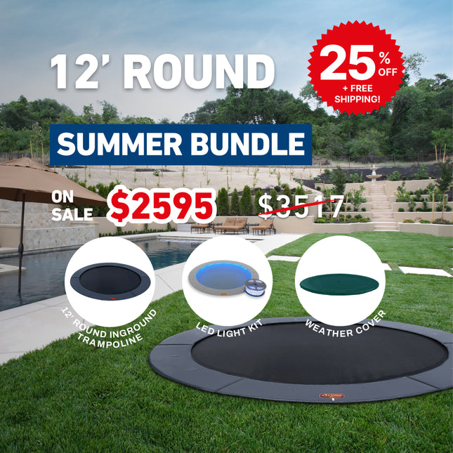 Summer Bundle! 12' Round Pro-Line In-ground Trampoline + LED Lights + Cover