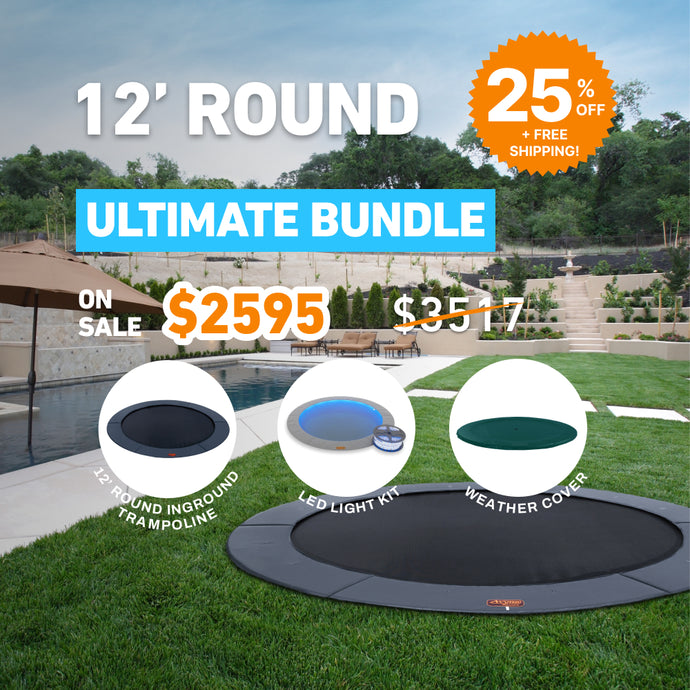 Ultimate Bundle! 12' Round Pro-Line In-ground Trampoline + LED Lights + Cover