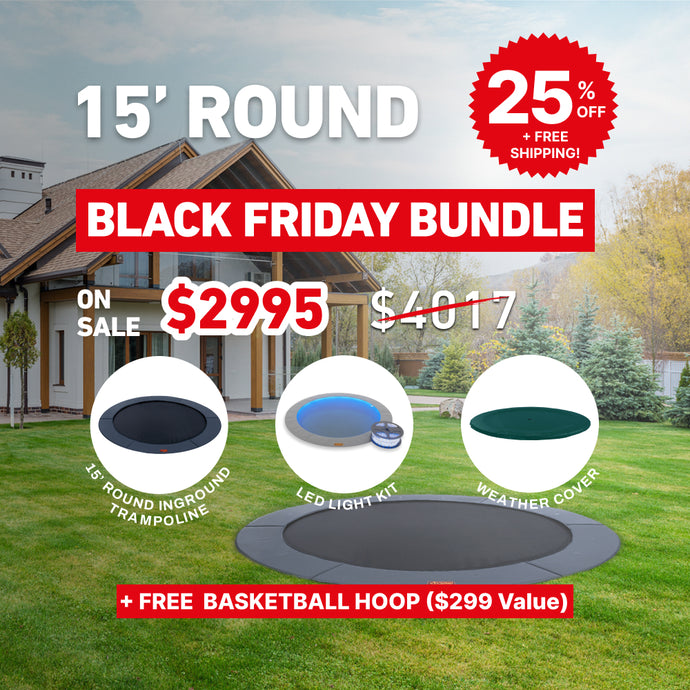 Black Friday Bundle! 15' Round Pro-Line In-ground Trampoline + LED Lights + Cover