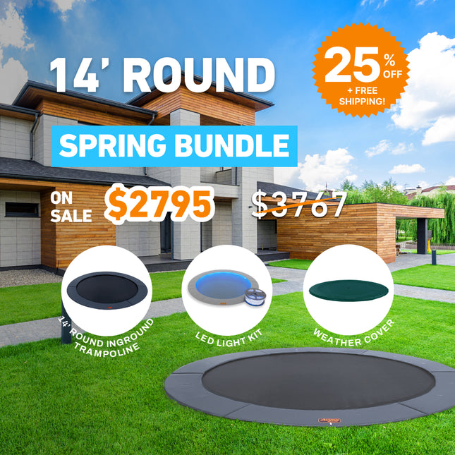 Spring Bundle! 14' Round Pro-Line In-ground Trampoline + LED Lights + Cover