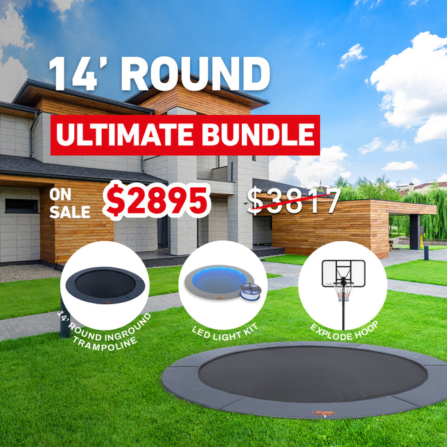Ultimate Bundle! 14' Round Pro-Line In-ground Trampoline + LED Lights + Hoop