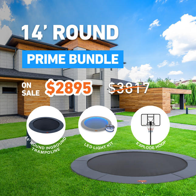 Prime Day Bundle! 14' Round Pro-Line In-ground Trampoline + LED Lights + Hoop