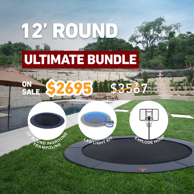 Ultimate Bundle! 12' Round Pro-Line In-ground Trampoline + LED Lights + Hoop