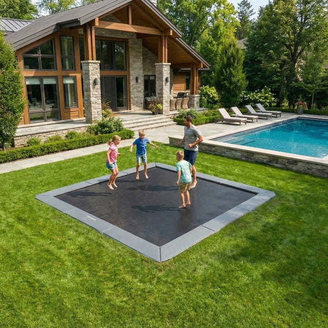 Spring Bundle! 15x15' Square Pro-Line MAX Avyna In-Ground Trampoline + LED + Cover