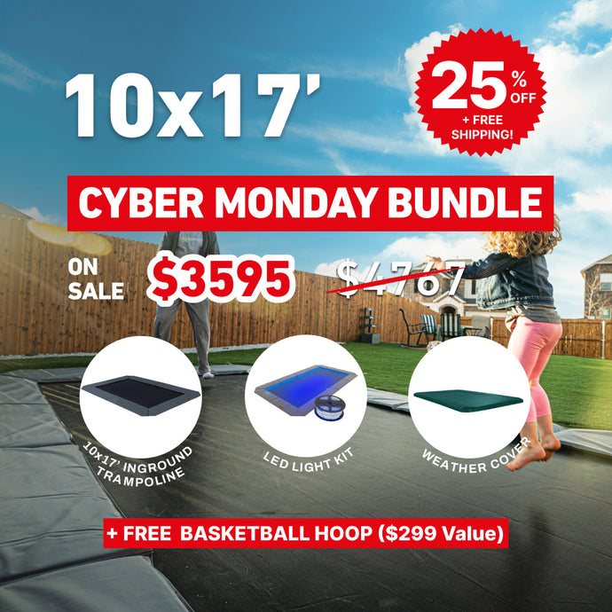 Black Friday Bundle! 10'x17' Rectangle Pro-Line In-ground Trampoline + LED Lights + Cover