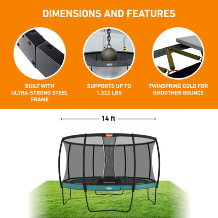 BERG Champion 14' Round Above Ground Trampoline + Safety Net Deluxe