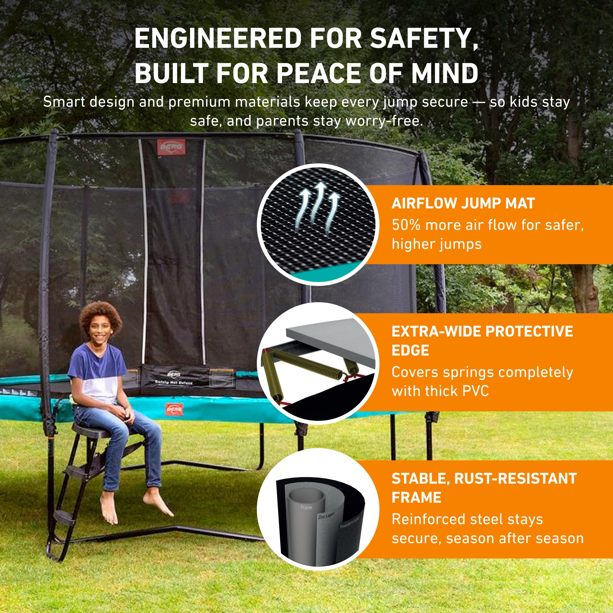 BERG Champion 14' Round Trampoline + Safety Net Deluxe