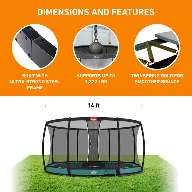 BERG Champion 14' Round Lo-ground Trampoline with Safety Enclosure