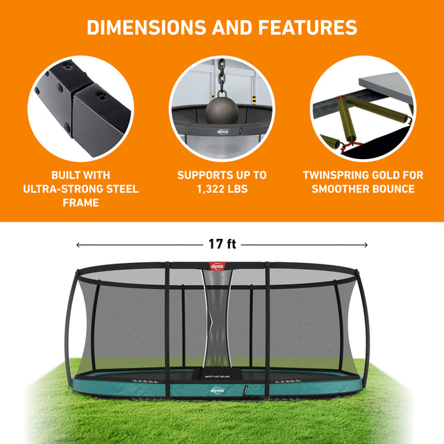 BERG Grand Champion 17' Oval Lo-Ground Trampoline with Enclosure