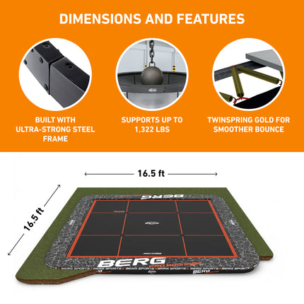 BERG Ultim Pro Bouncer 16.5'x16.5' Square In-Ground Trampoline