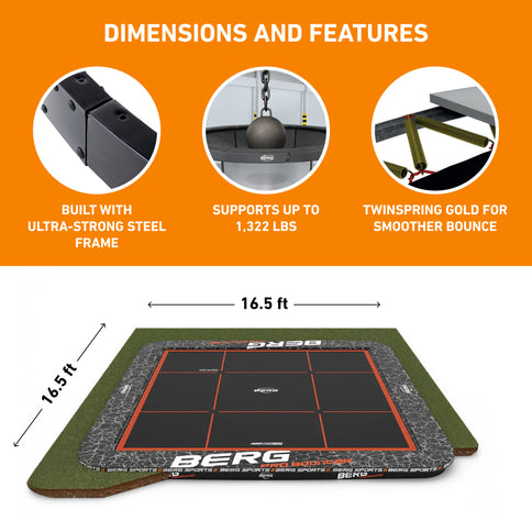 BERG Ultim Pro Bouncer 16.5'x16.5' Square In-Ground Trampoline